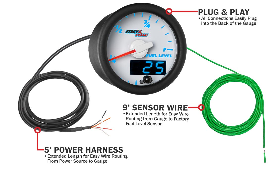 MaxTow White & Blue Double Vision Fuel Level Gauges