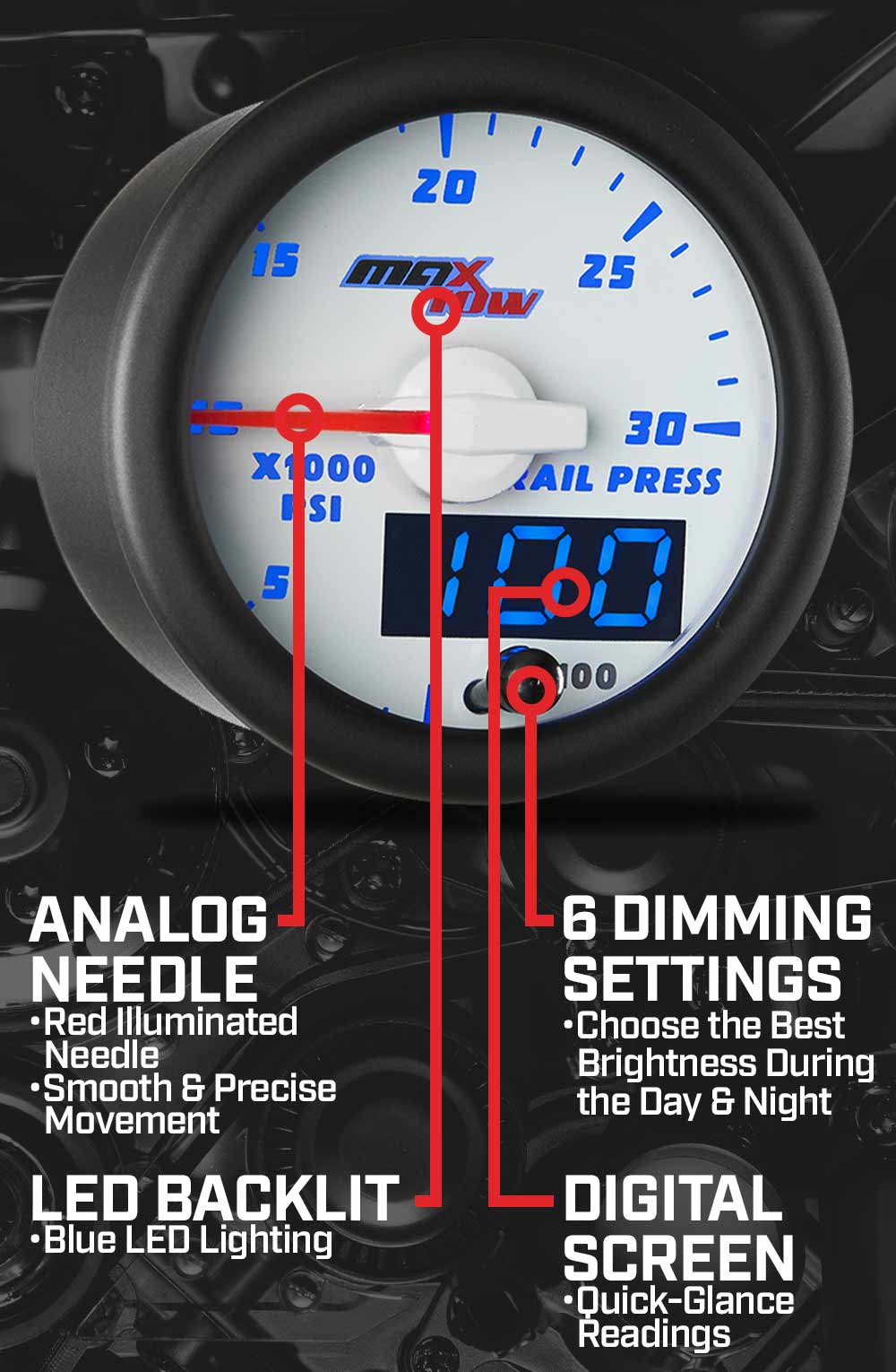 MaxTow White & Blue Double Vision Gauges