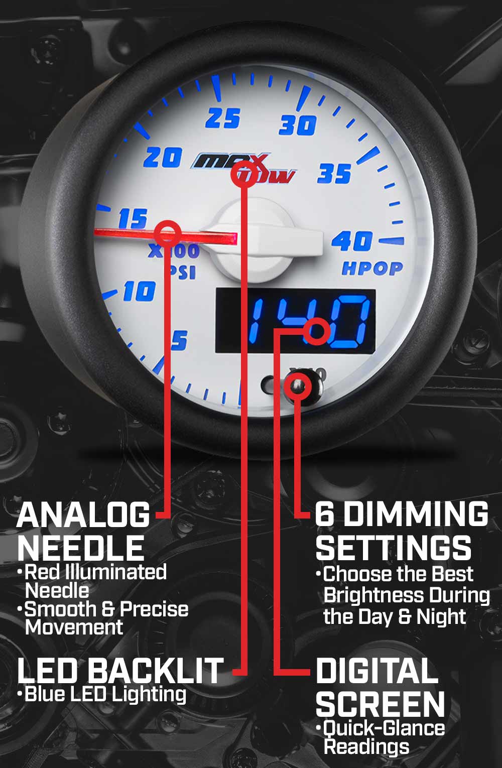 MaxTow White & Blue Double Vision Gauges