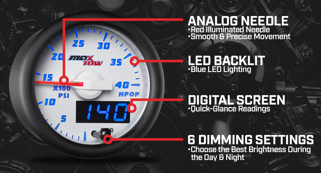 MaxTow White & Blue Double Vision Gauges