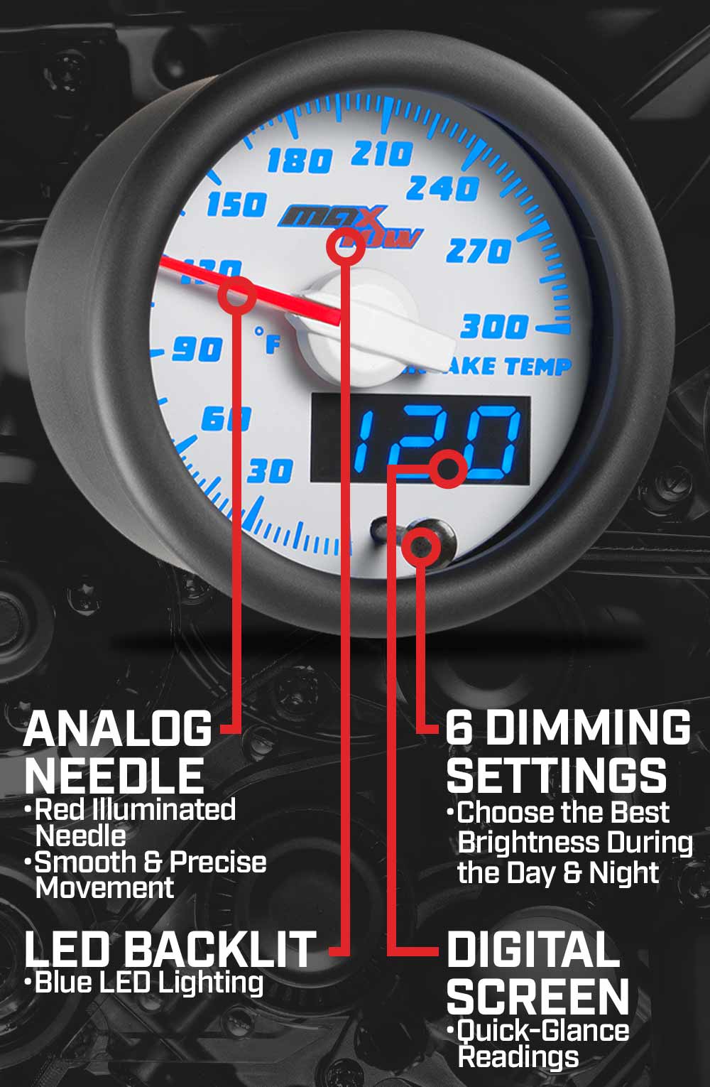 MaxTow White & Blue Double Vision Gauges