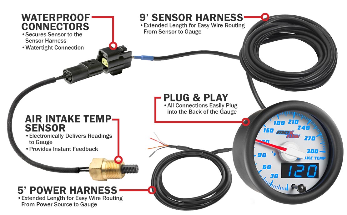 MaxTow White & Blue Double Vision Intake Temperature Gauges