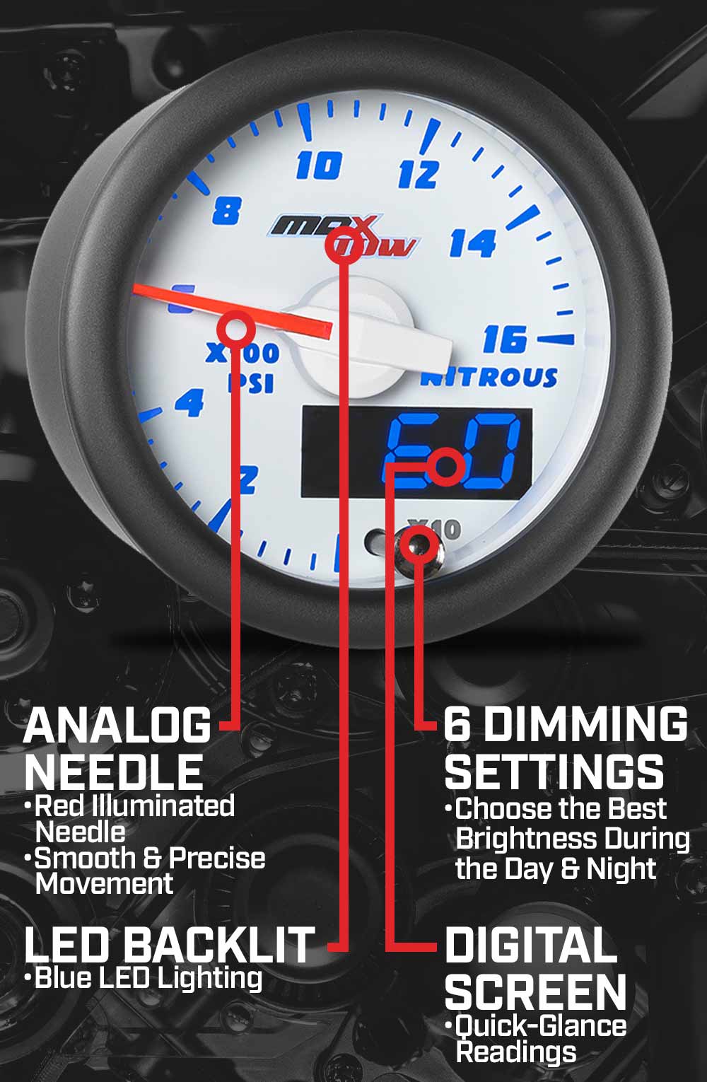 MaxTow White & Blue Double Vision Gauges