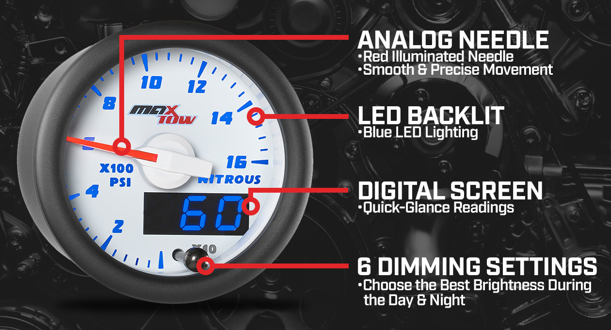 MaxTow White & Blue Double Vision Gauges