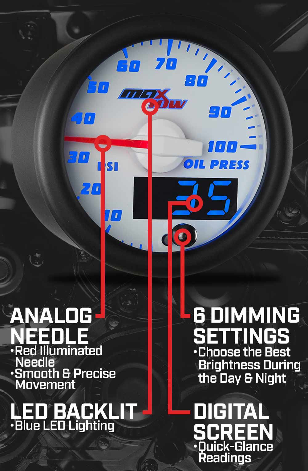 MaxTow White & Blue Double Vision Gauges