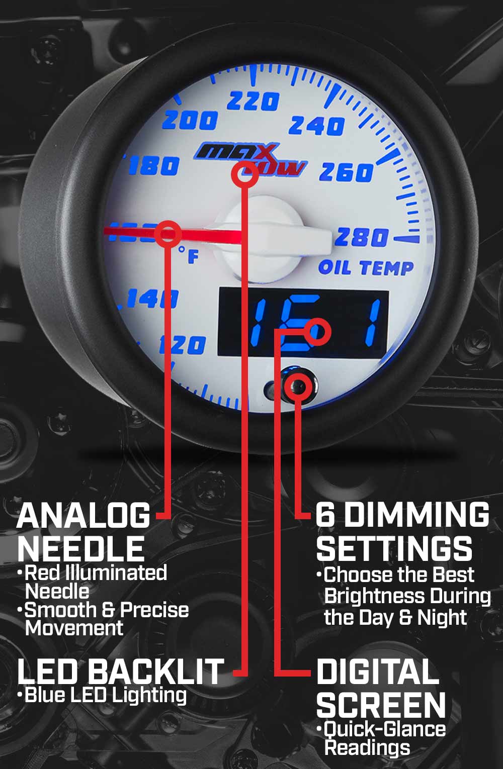 MaxTow White & Blue Double Vision Gauges