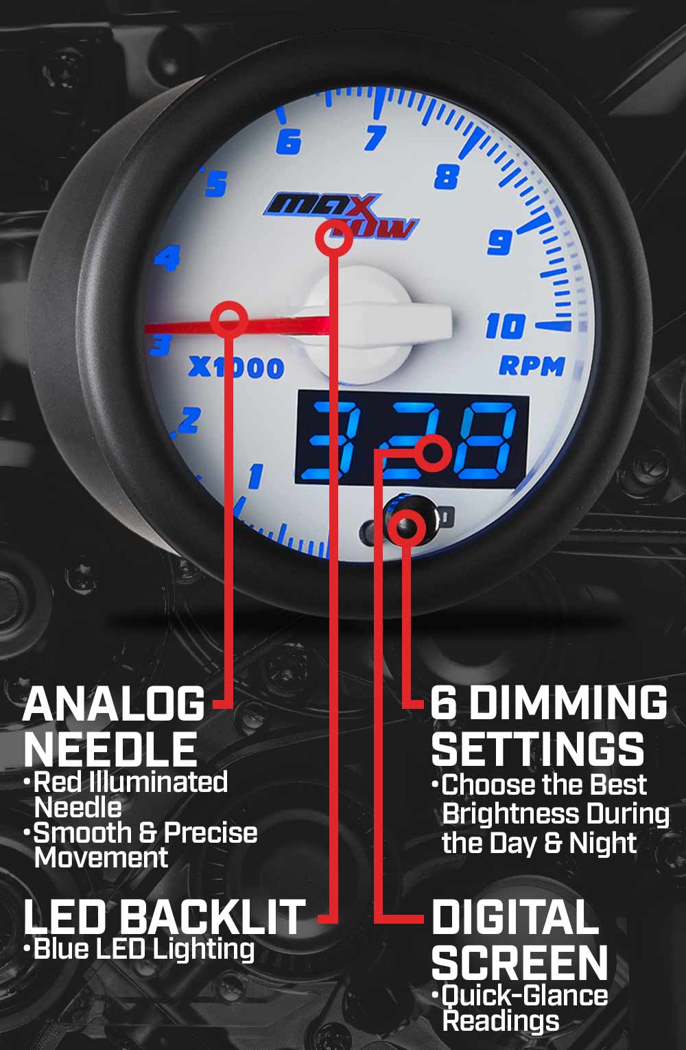 MaxTow White & Blue Double Vision Gauges