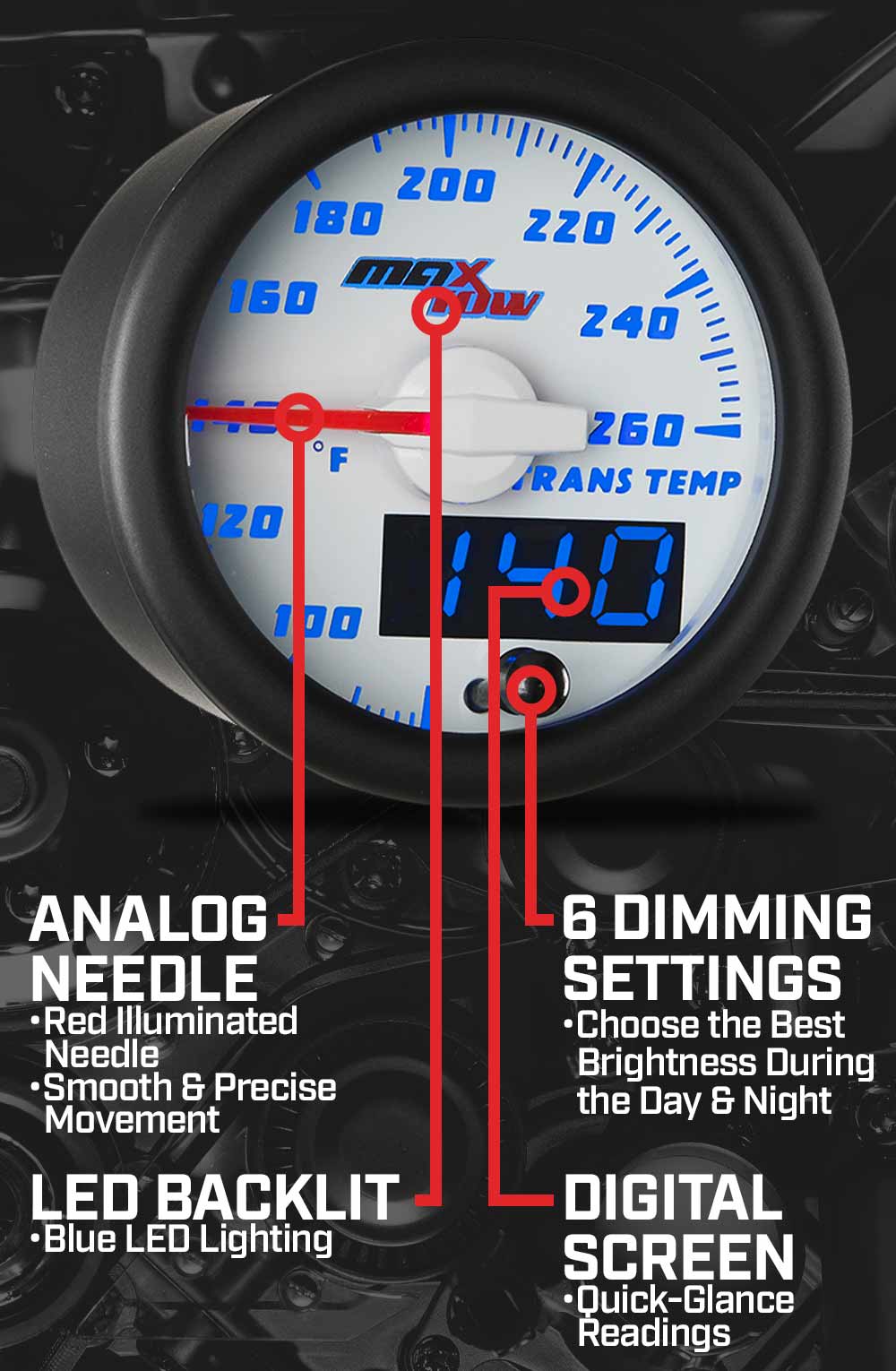 MaxTow White & Blue Double Vision Gauges