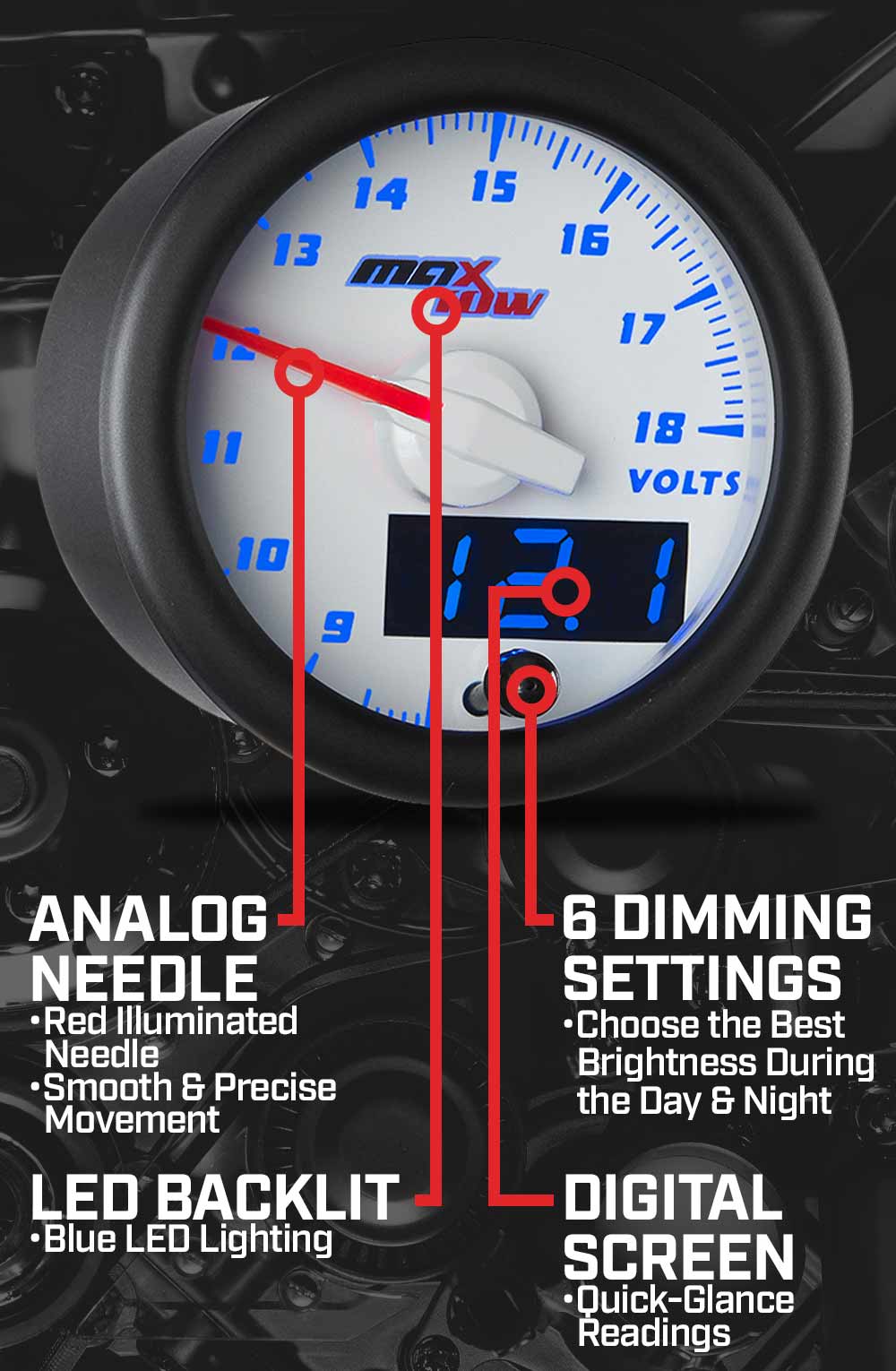 MaxTow White & Blue Double Vision Gauges