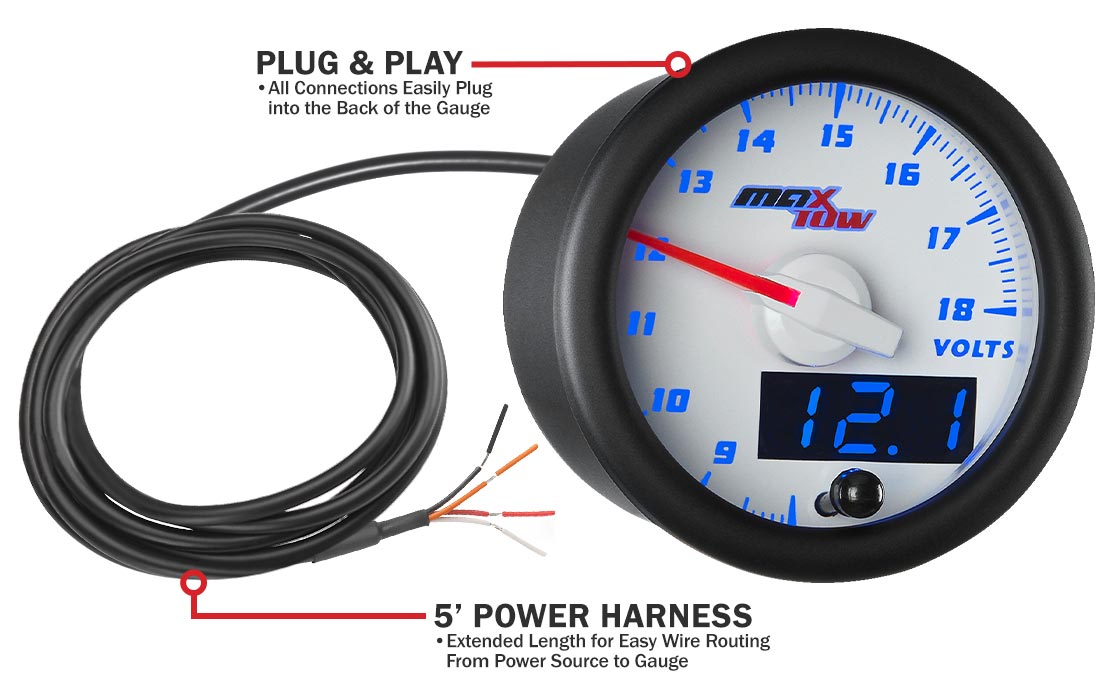 MaxTow White & Blue Double Vision Volt Gauges