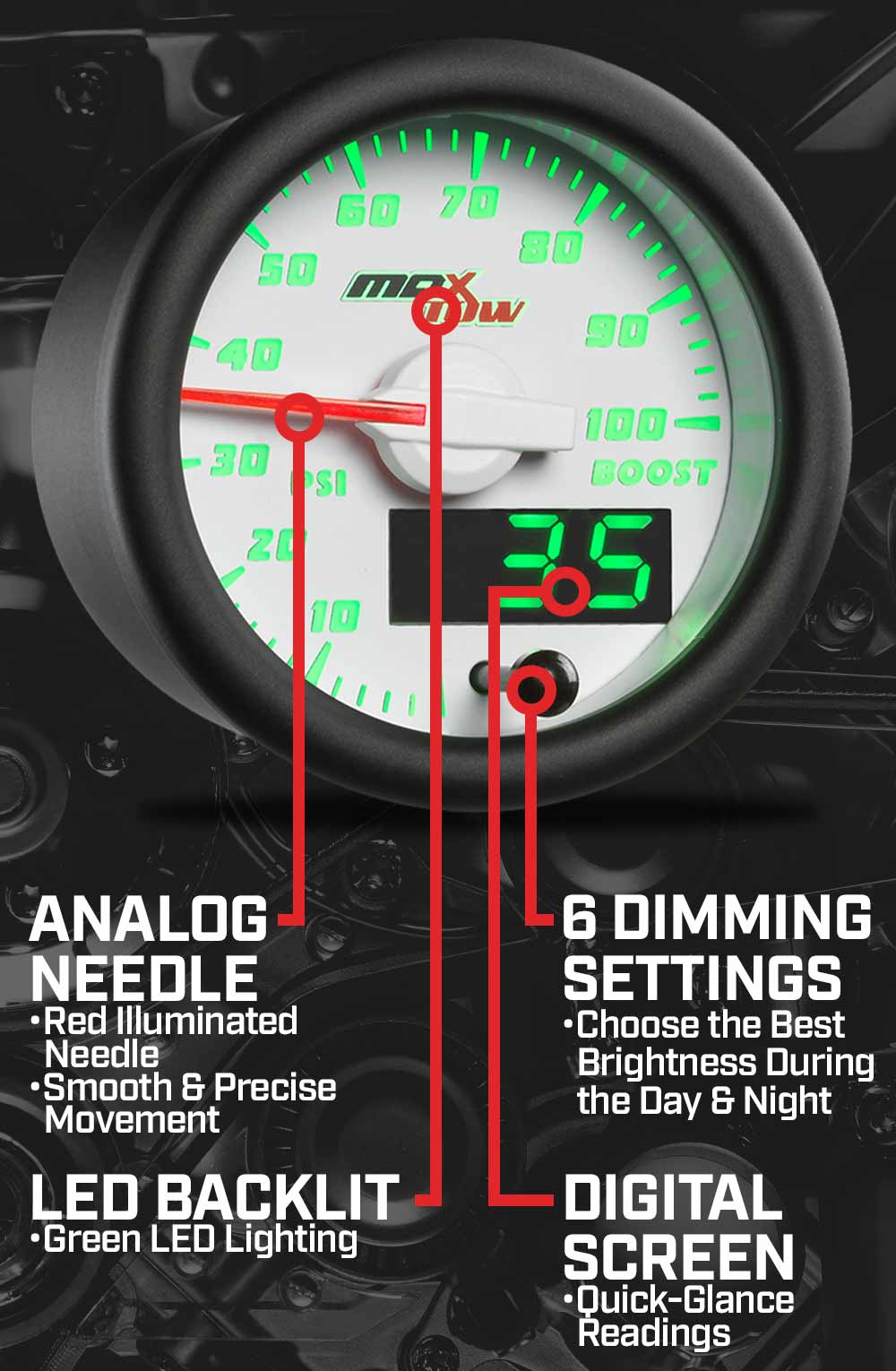 MaxTow White & Green Double Vision Gauges