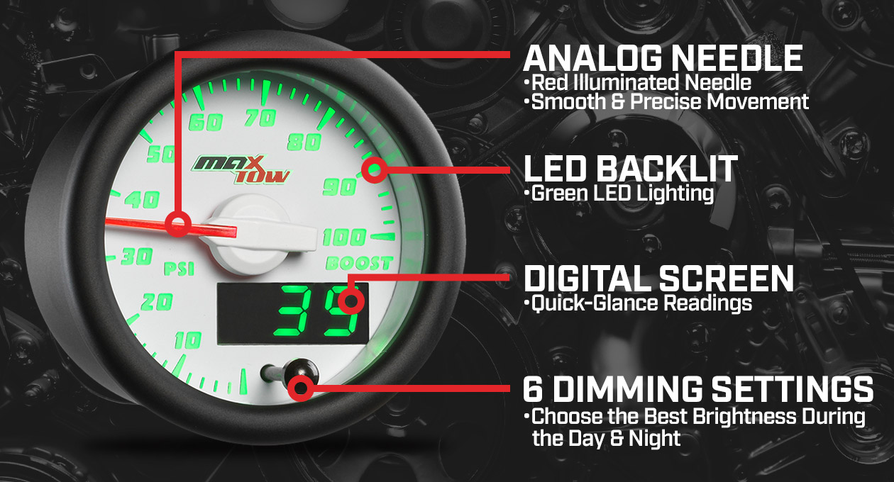 MaxTow White & Green Double Vision Gauges