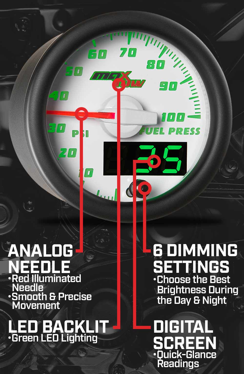 MaxTow White & Green Double Vision Gauges