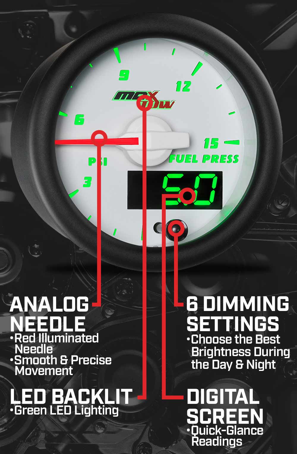 MaxTow White & Green Double Vision Gauges