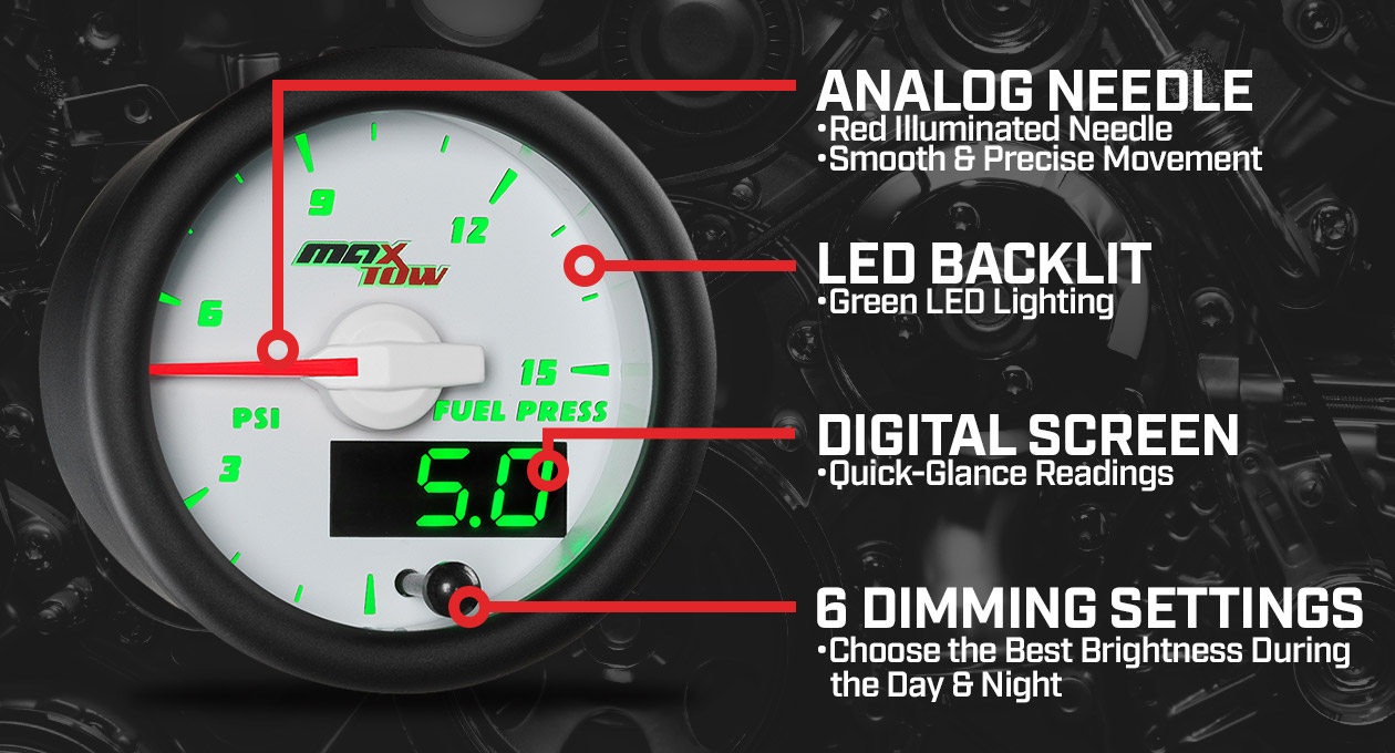 MaxTow White & Green Double Vision Gauges