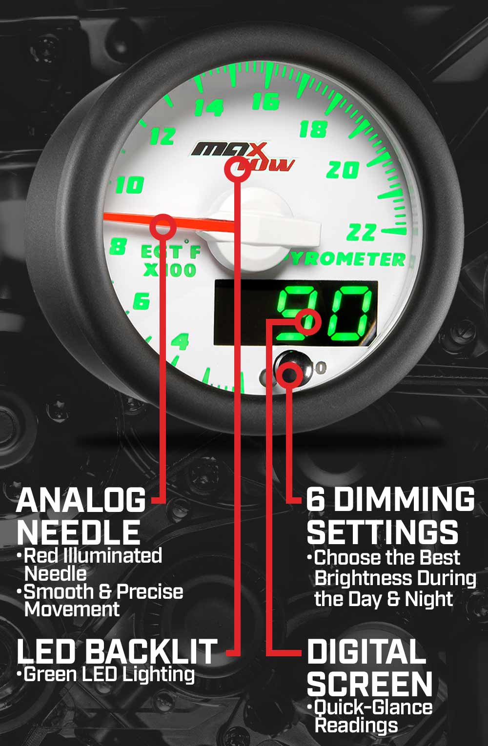 MaxTow White & Green Double Vision Gauges