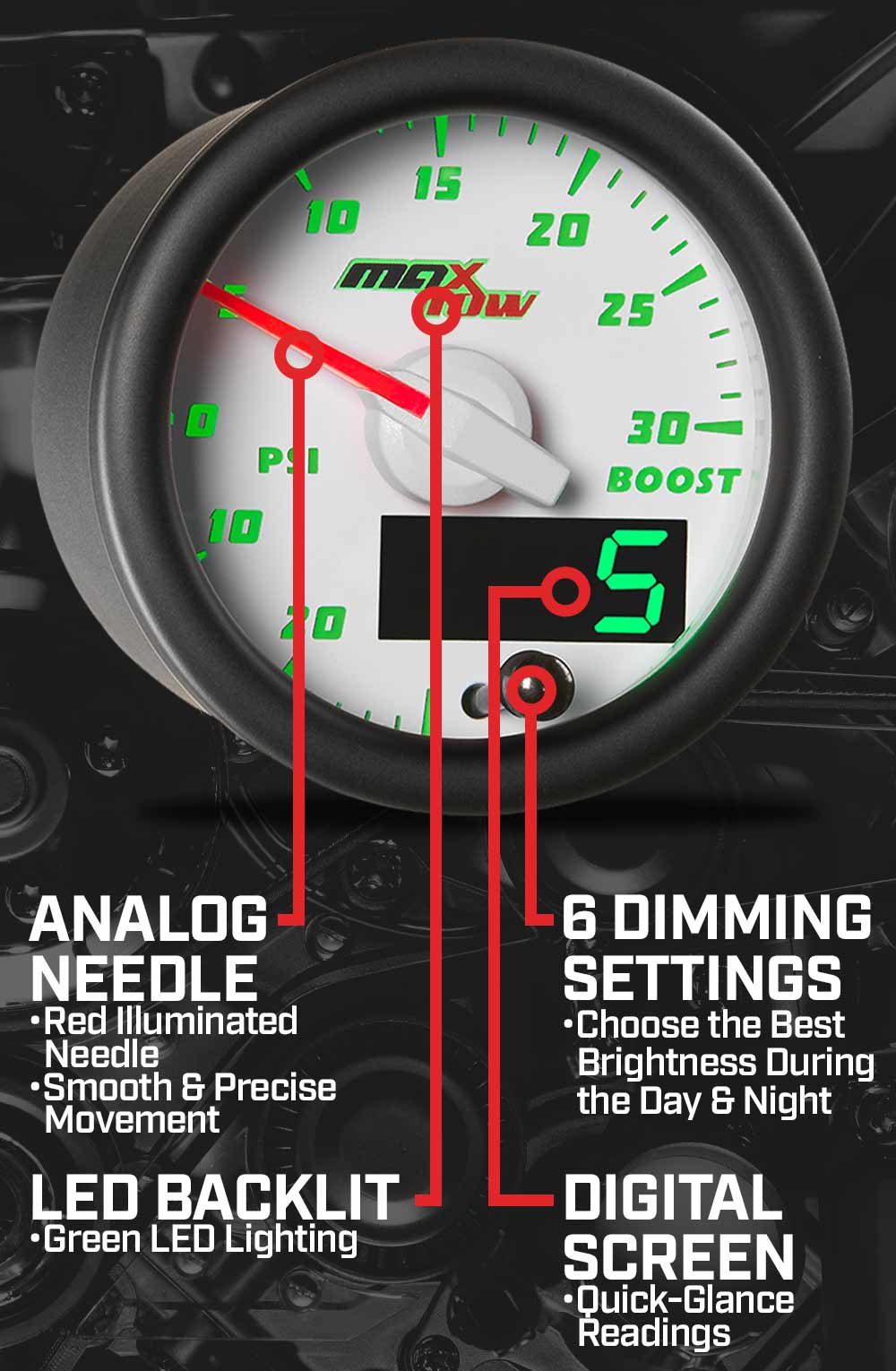 MaxTow White & Green Double Vision Gauges