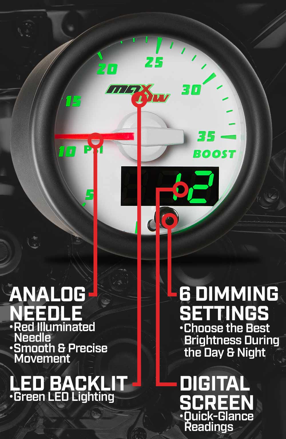 MaxTow White & Green Double Vision Gauges