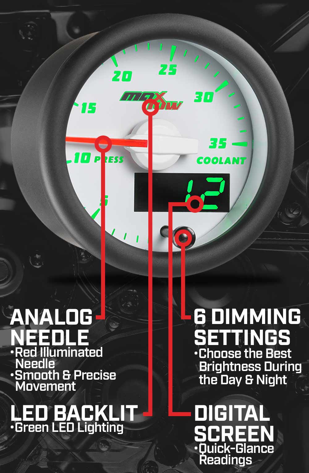 MaxTow White & Green Double Vision Gauges