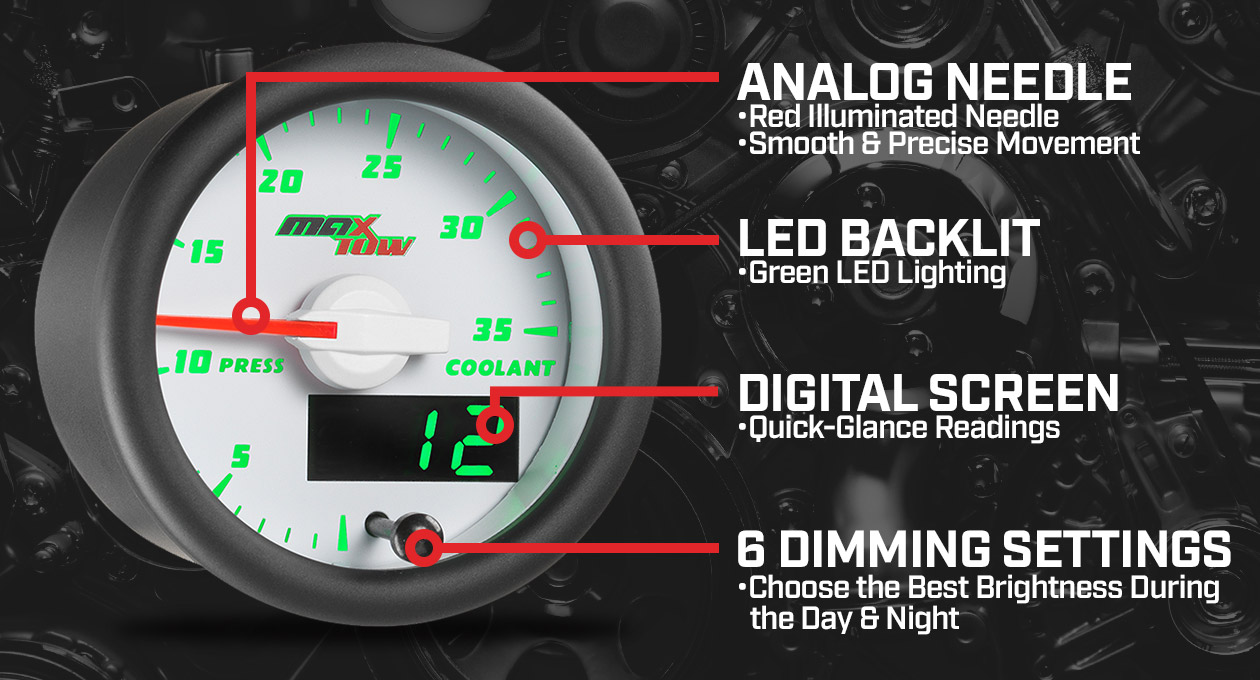 MaxTow White & Green Double Vision Gauges