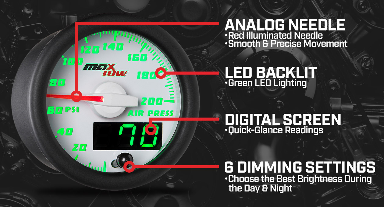 MaxTow White & Green Double Vision Gauges