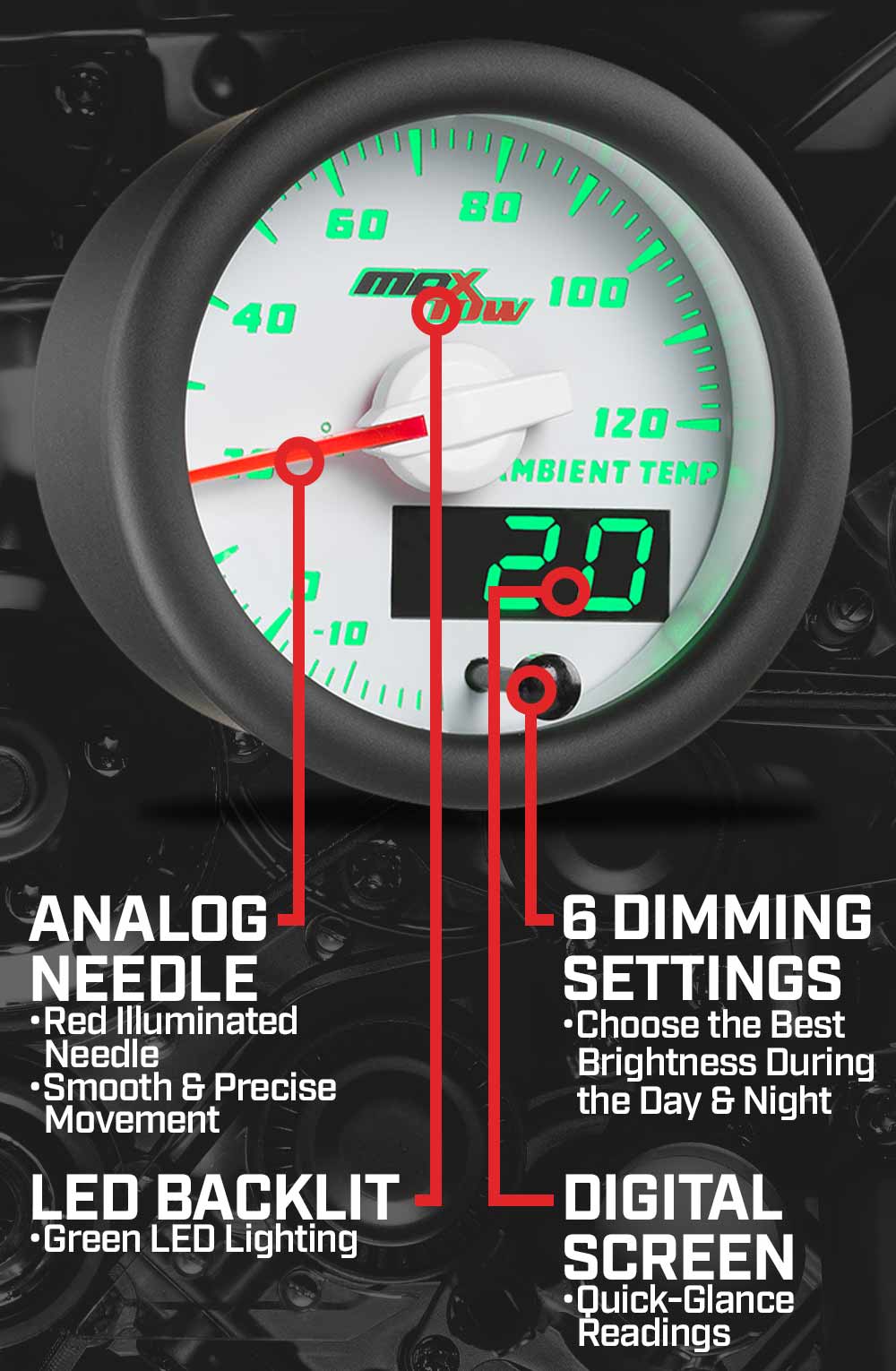 MaxTow White & Green Double Vision Gauges