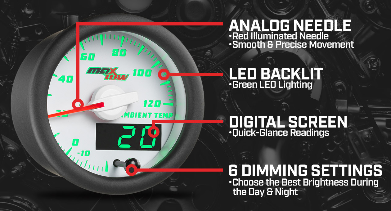 MaxTow White & Green Double Vision Gauges