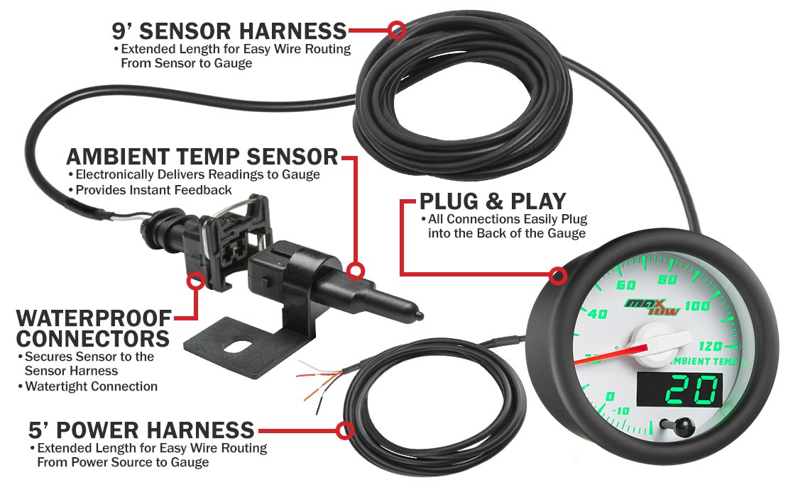 MaxTow White & Green Double Vision Ambient Air Temperature Gauges