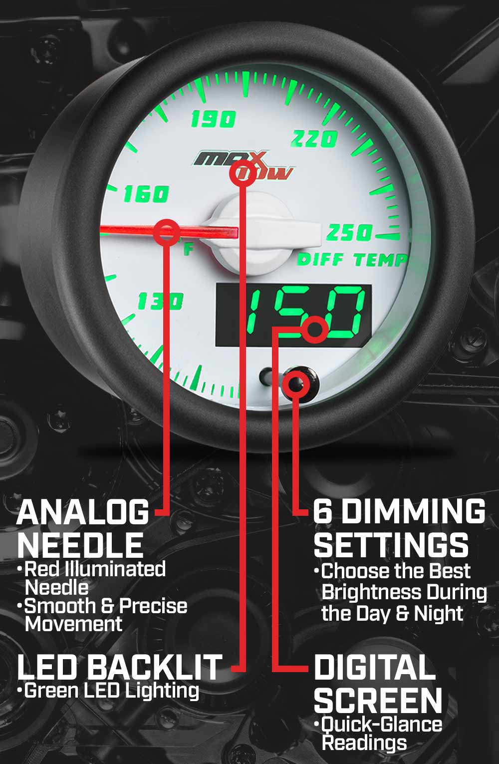 MaxTow White & Green Double Vision Gauges