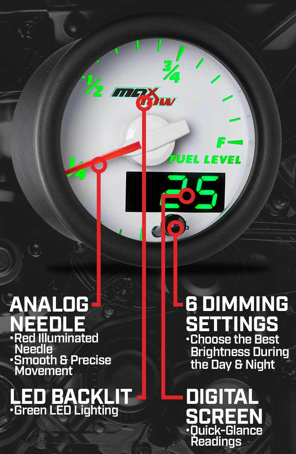 MaxTow White & Green Double Vision Gauges