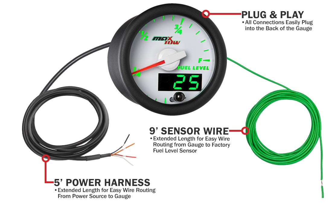 MaxTow White & Green Double Vision Fuel Level Gauges