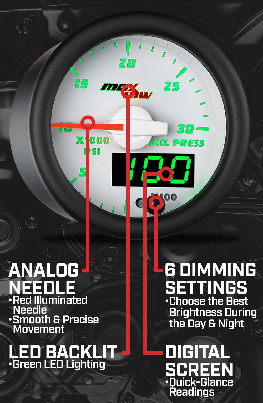 MaxTow White & Green Double Vision Gauges