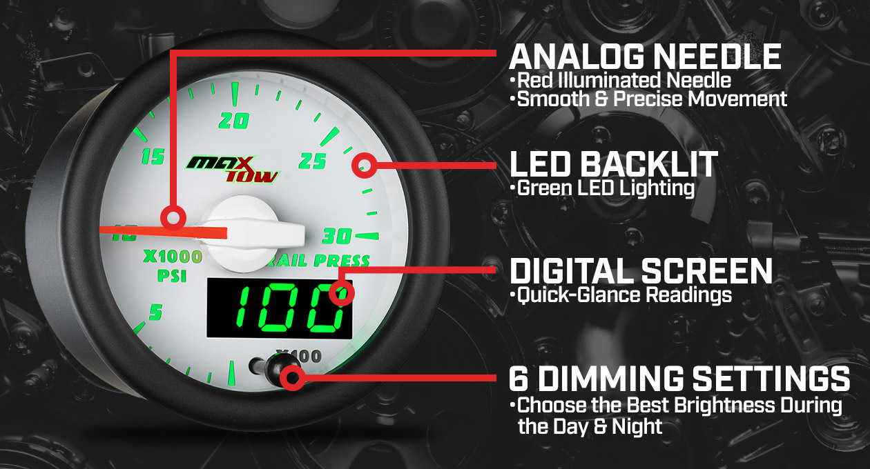 MaxTow White & Green Double Vision Gauges