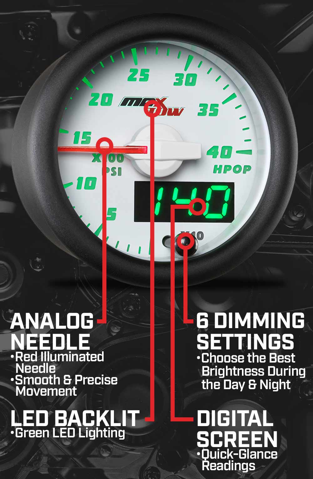 MaxTow White & Green Double Vision Gauges