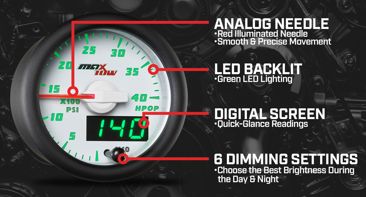 MaxTow White & Green Double Vision Gauges