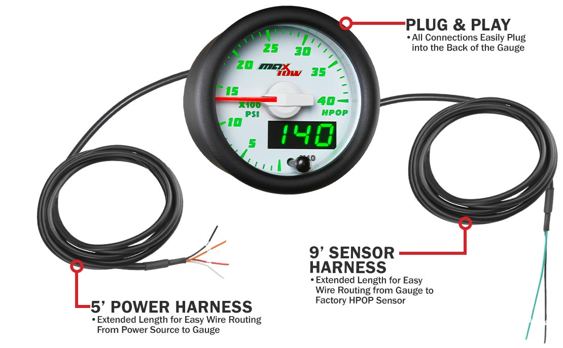 MaxTow White & Green Double Vision HPOP Gauges