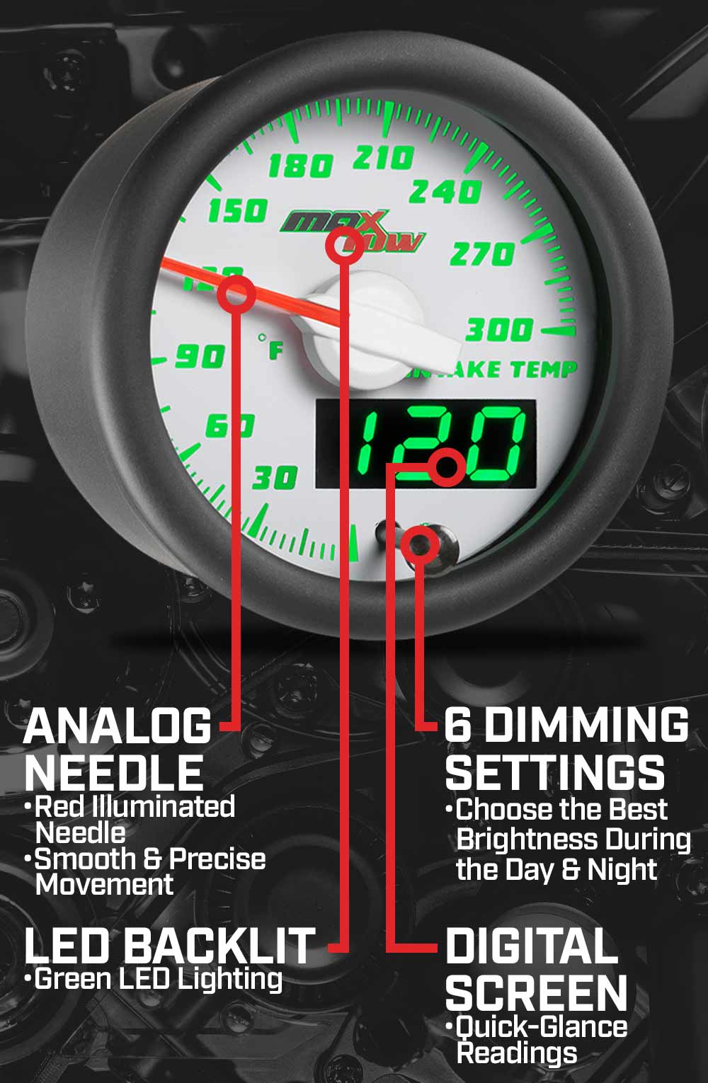 MaxTow White & Green Double Vision Gauges