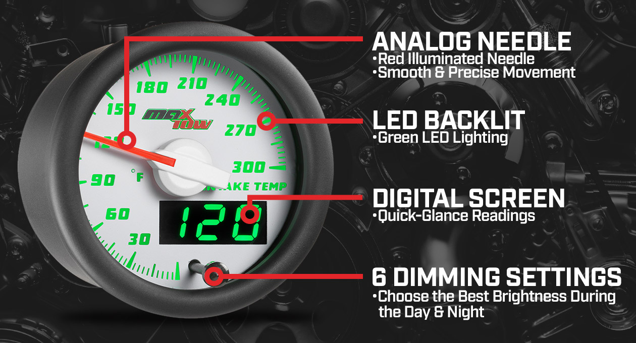 MaxTow White & Green Double Vision Gauges