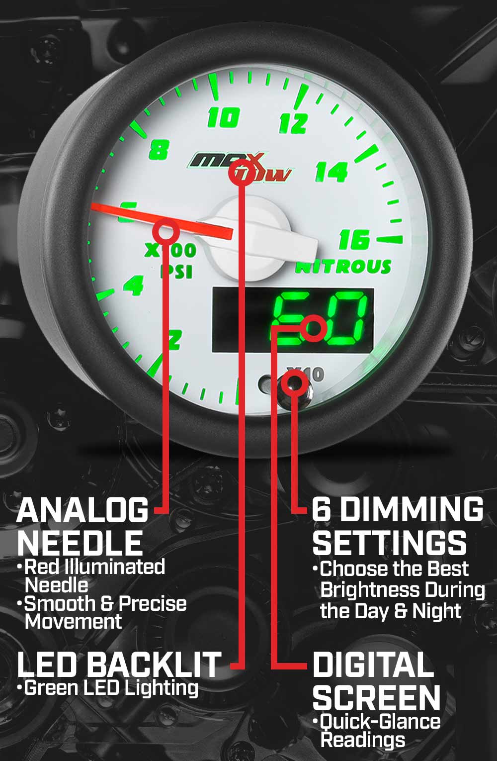 MaxTow White & Green Double Vision Gauges