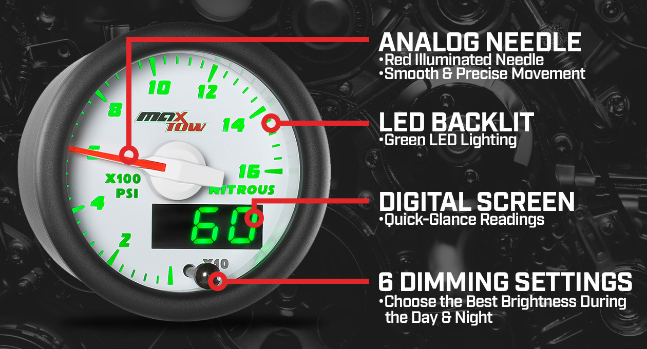 MaxTow White & Green Double Vision Gauges