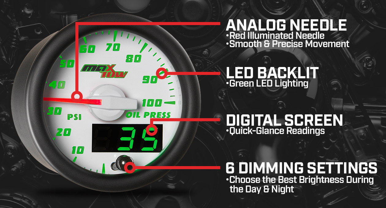 MaxTow White & Green Double Vision Gauges