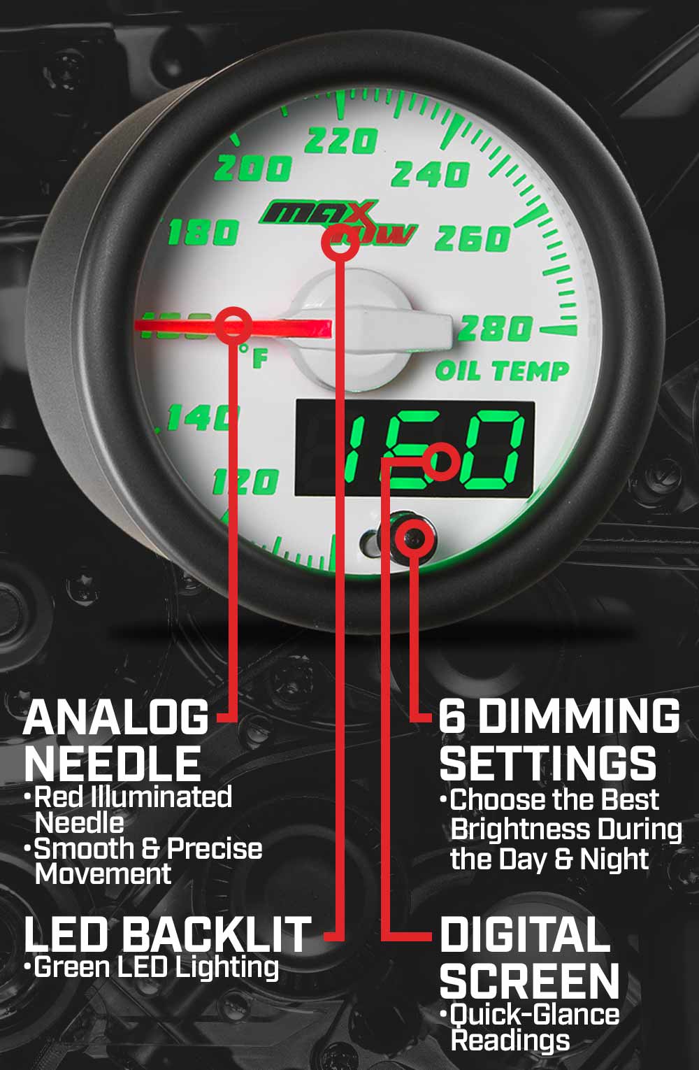 MaxTow White & Green Double Vision Gauges