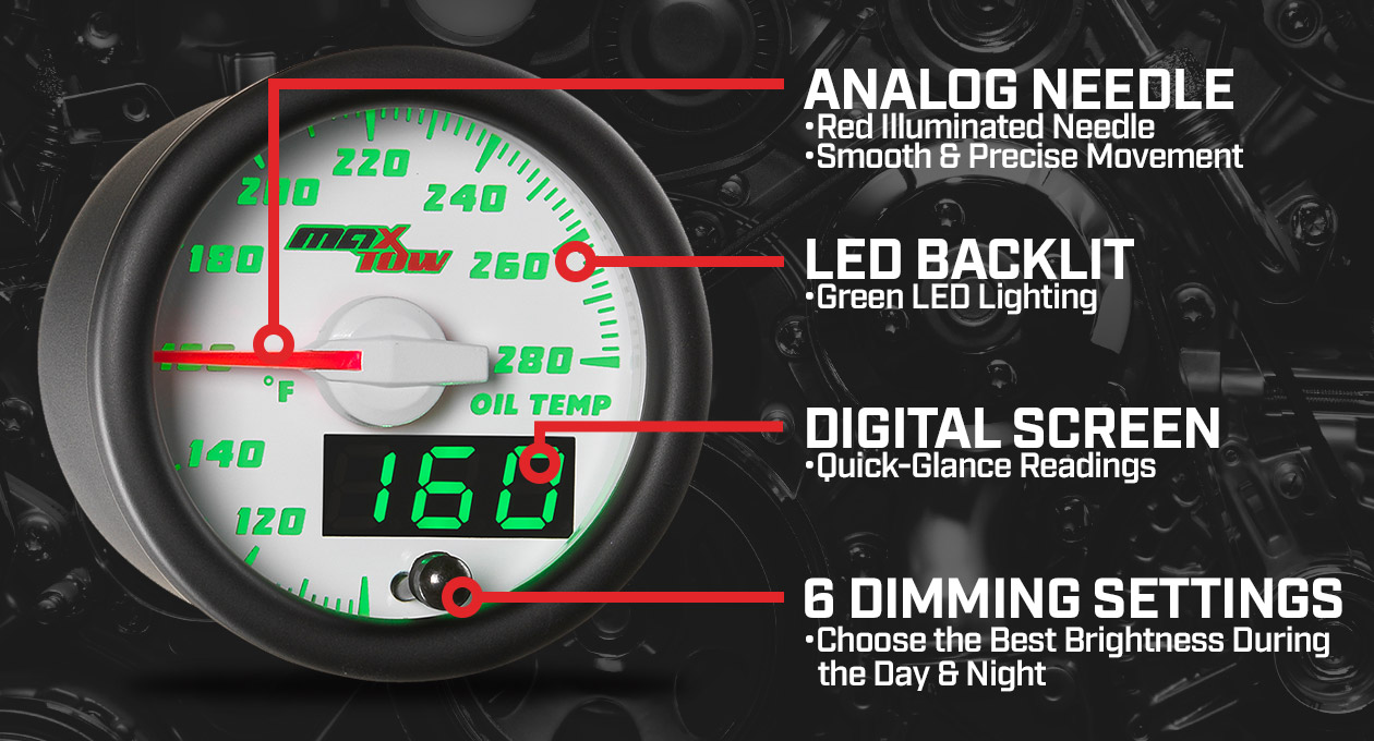 MaxTow White & Green Double Vision Gauges