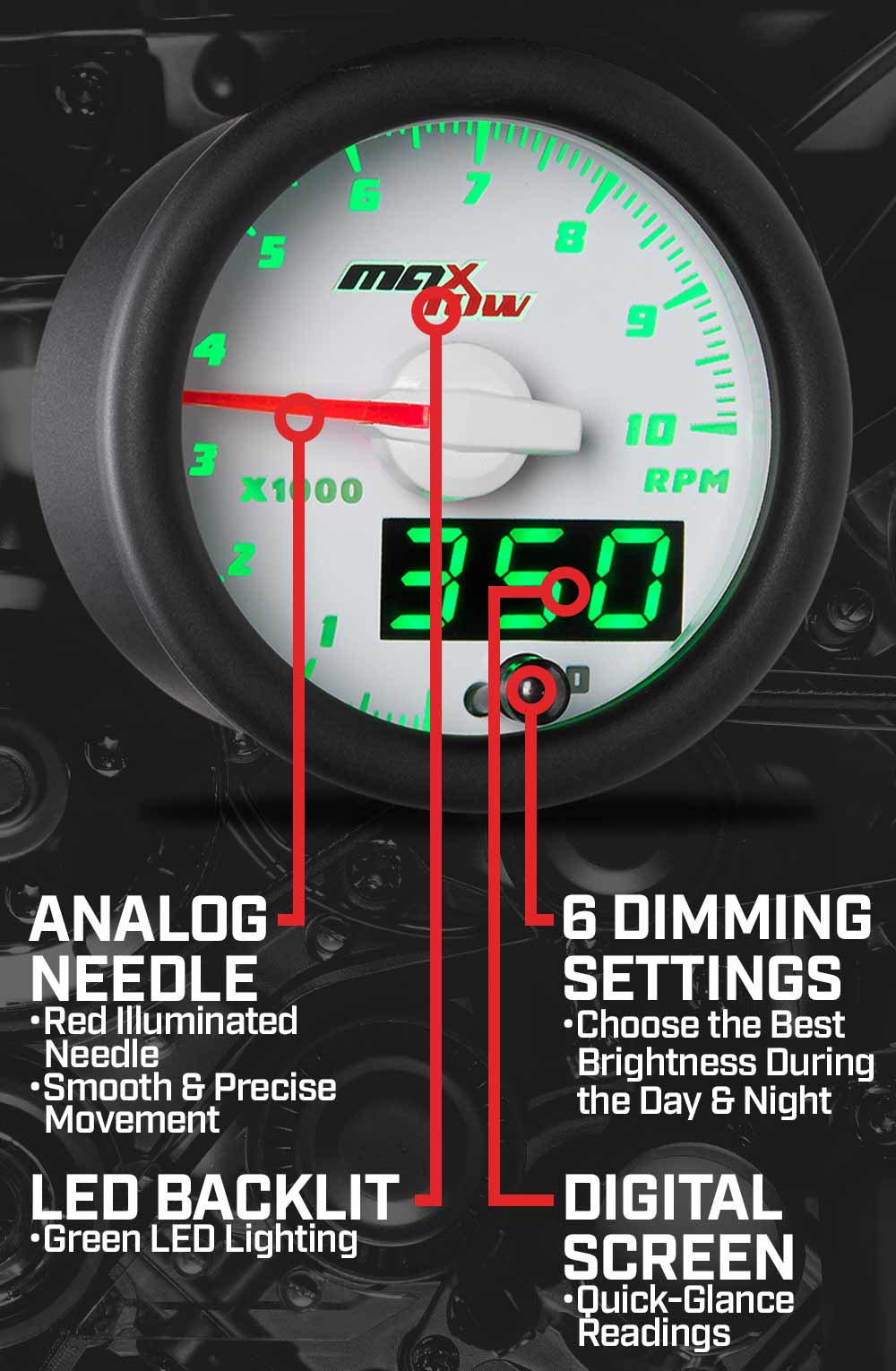 MaxTow White & Green Double Vision Gauges