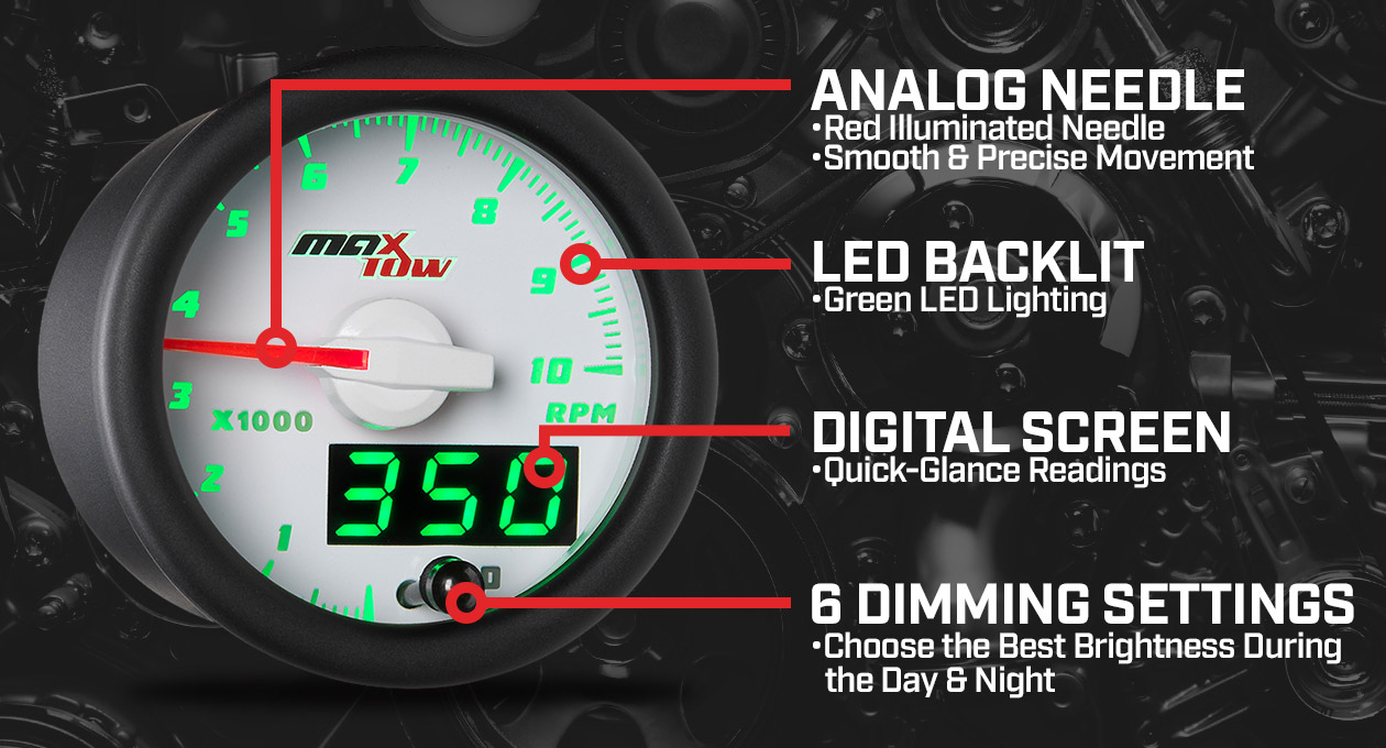 MaxTow White & Green Double Vision Gauges