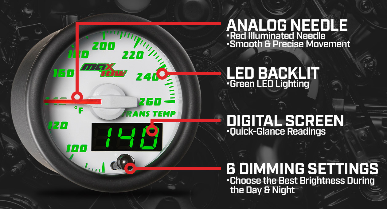 MaxTow White & Green Double Vision Gauges