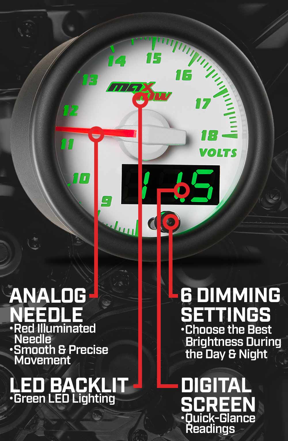 MaxTow White & Green Double Vision Gauges