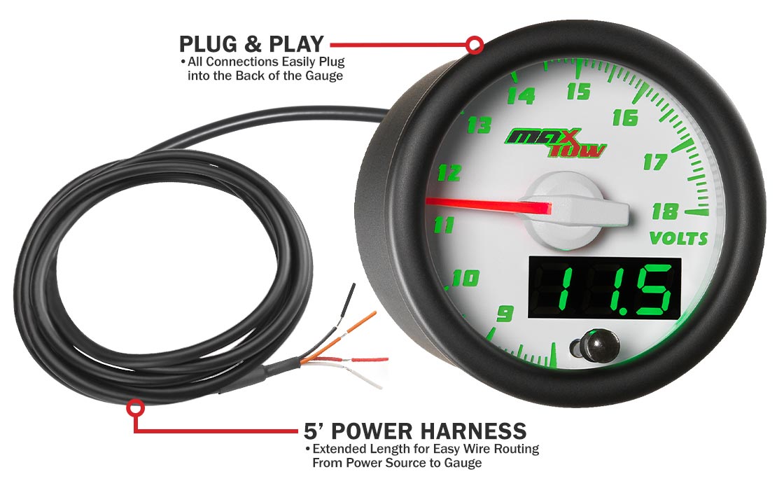 MaxTow White & Green Double Vision Volt Gauges
